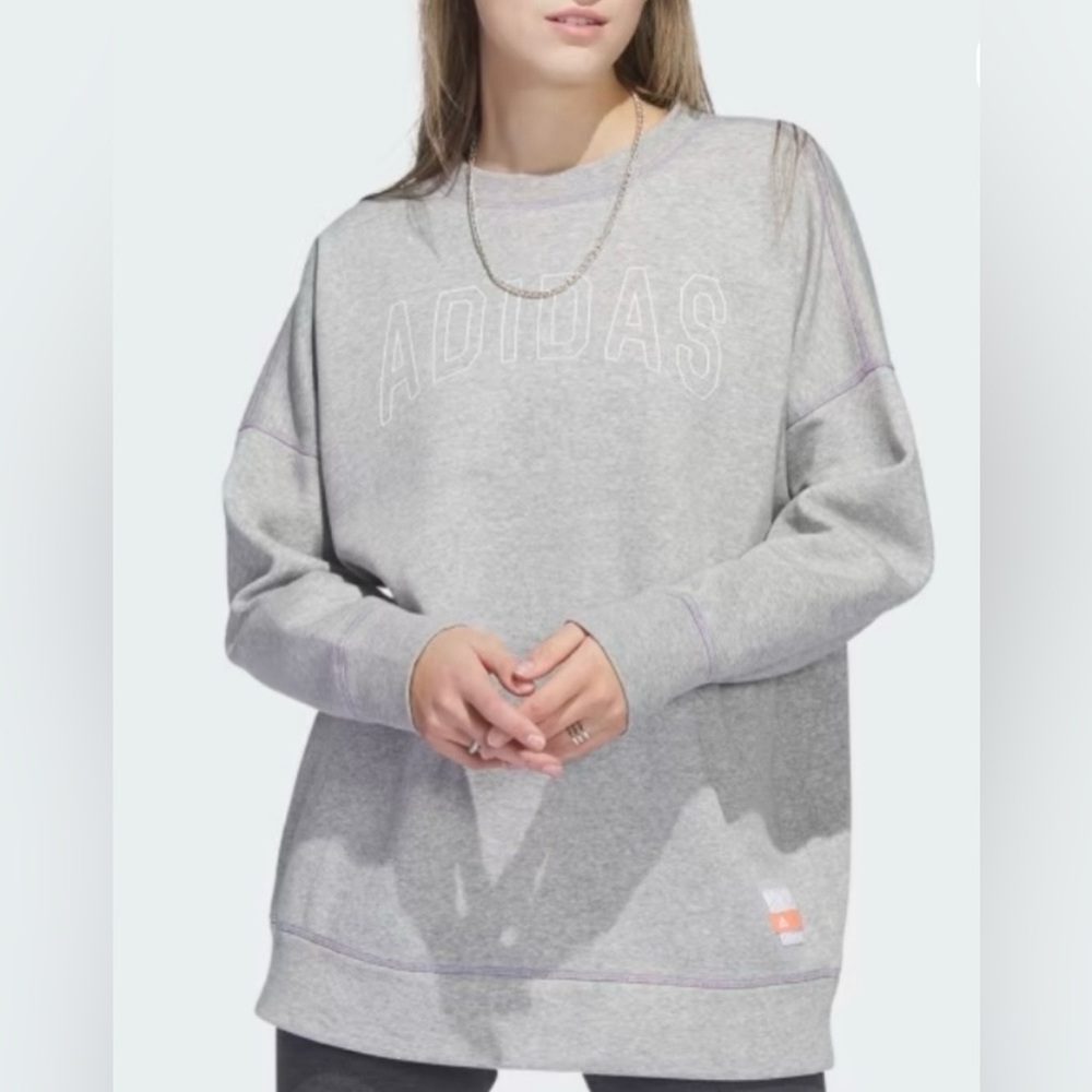 adidas Plus Size 1X Light Gray Logo Crew Neck Sweatshirt Med Weight Ret $60 1X